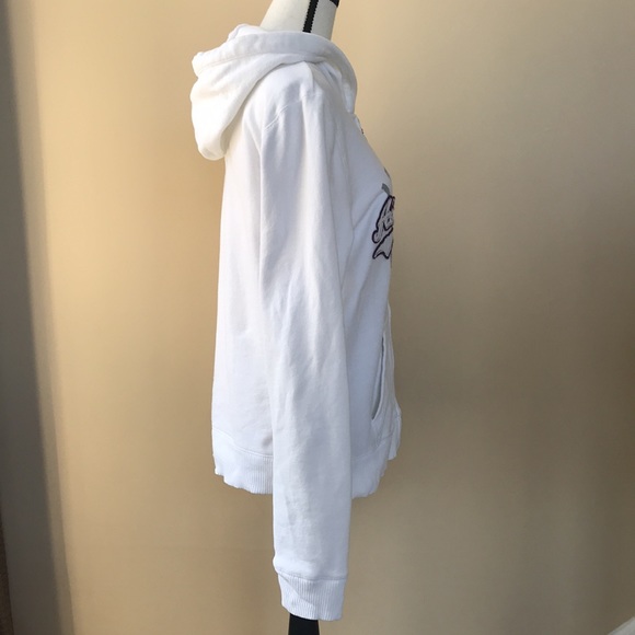 White Front Zip Hoodie with Purple and Gray Accents - Picture 7 of 8